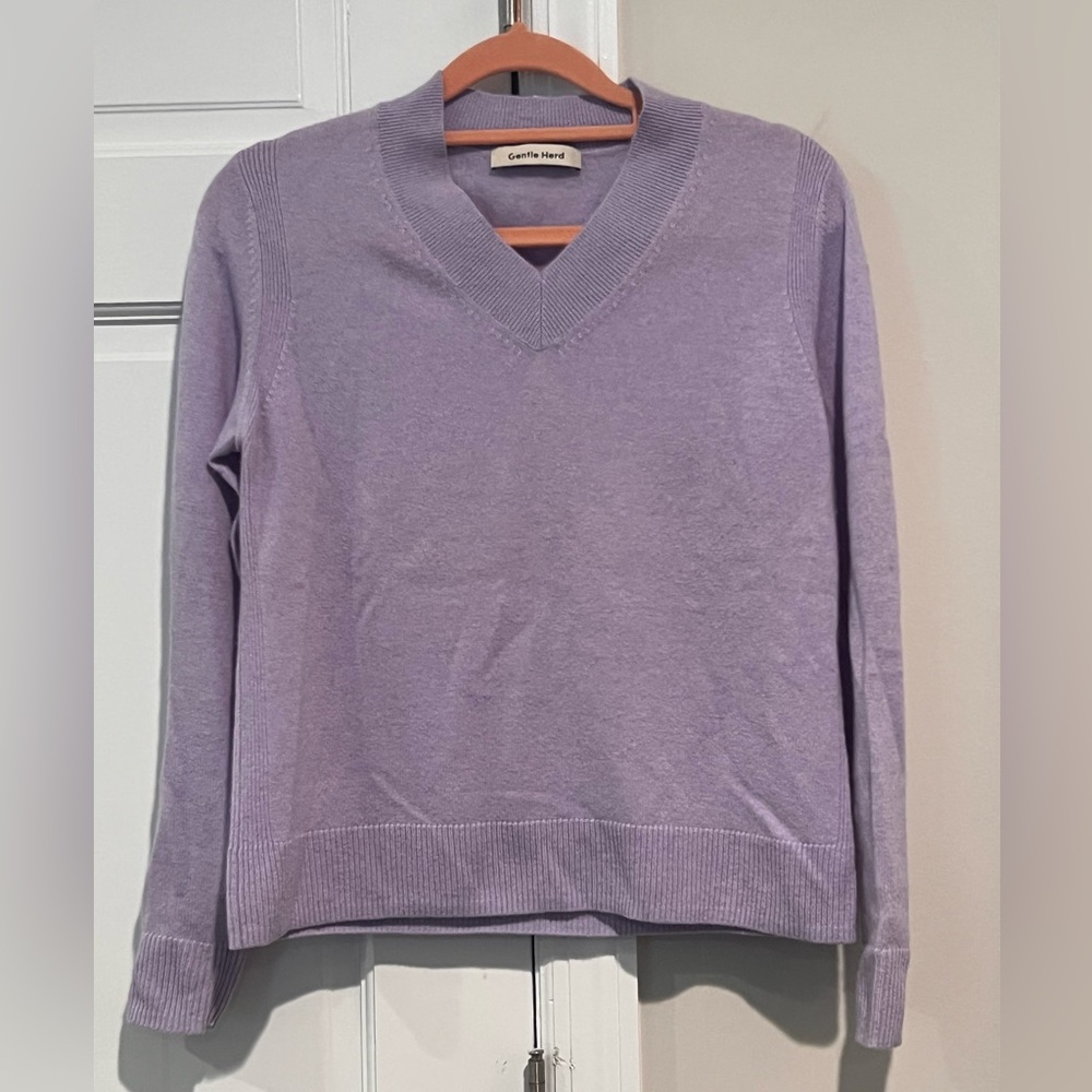 Gentle Heard Women's Lavender V-Neck Sweater 100% Cashmere